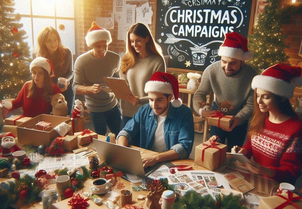 equipo redes sociales navidad equipo planificando la estrategia de marketing digital para el último trimestre